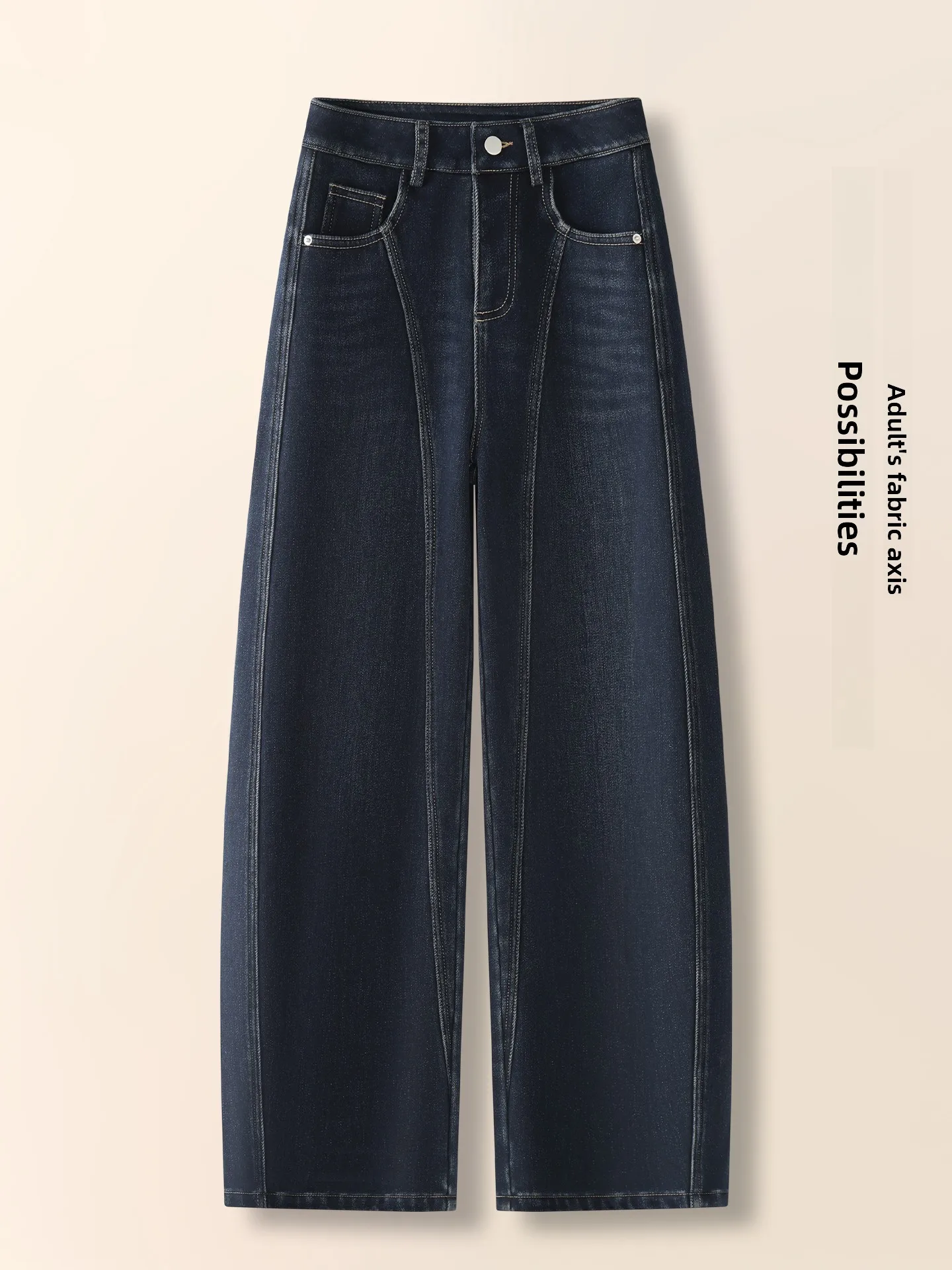 

Women's Fleece Lined Thick Wide Leg Knife Denim Jeans High Waist Slim Straight Cut Autumn Winter New Vintage Style Casua...