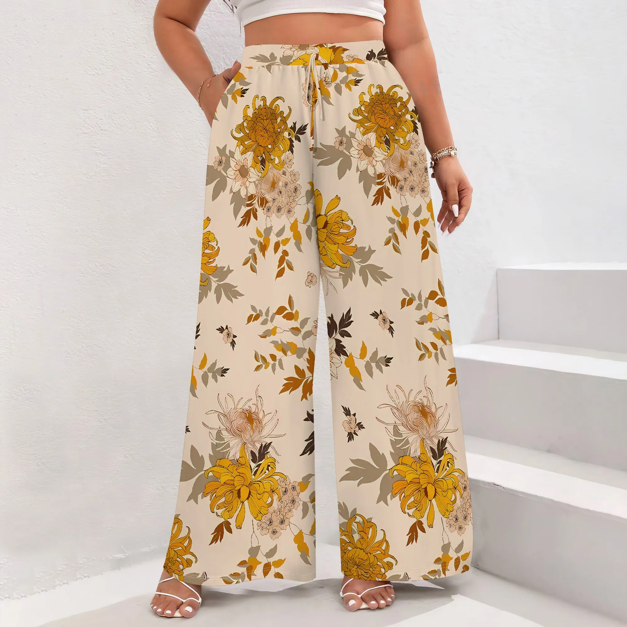 

Women's Navy Blue High-Waist Straight Pants Polyester Business Classic