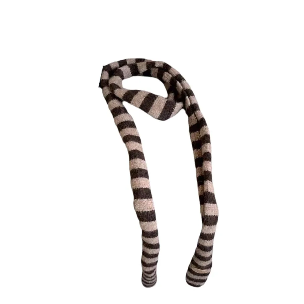 Harajuku Striped Scarf Y2K Style Korean Long Narrow Scarves Collocation Clothing Accessories Neckerchief Knitted Shawl Outdoor