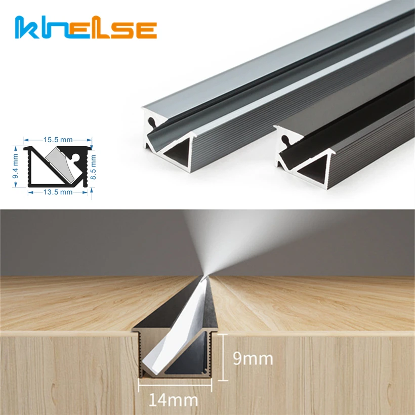 Ultra-thin Hidden Recessed Cabinet Bar Light 45 Degree Oblique Glowing LED Aluminum Profile Layer Linear Channel Silicone Cover