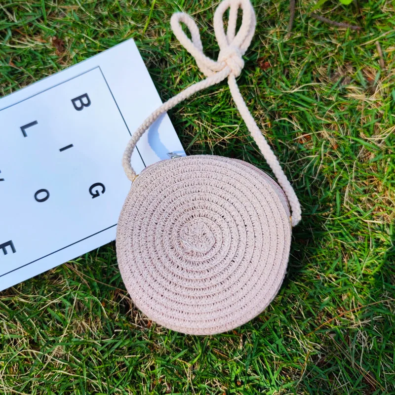 Bolso de mano tejido para niños, bandolera cruzada de paja, hecha de Natural, a la moda