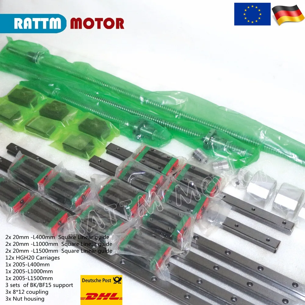 【DE Ship Free VAT】6Pcs 20mm Square Linear rail guide CNC Kit 400 1000 1500mm For Router Milling Engraving