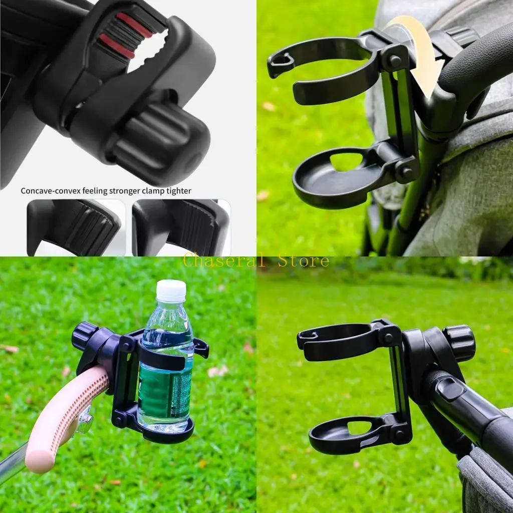E7CE Foldable Baby Strollers Accessories Rotating Cup Holder Display Stand Beverage Organiser Rack for Round or Square Tube
