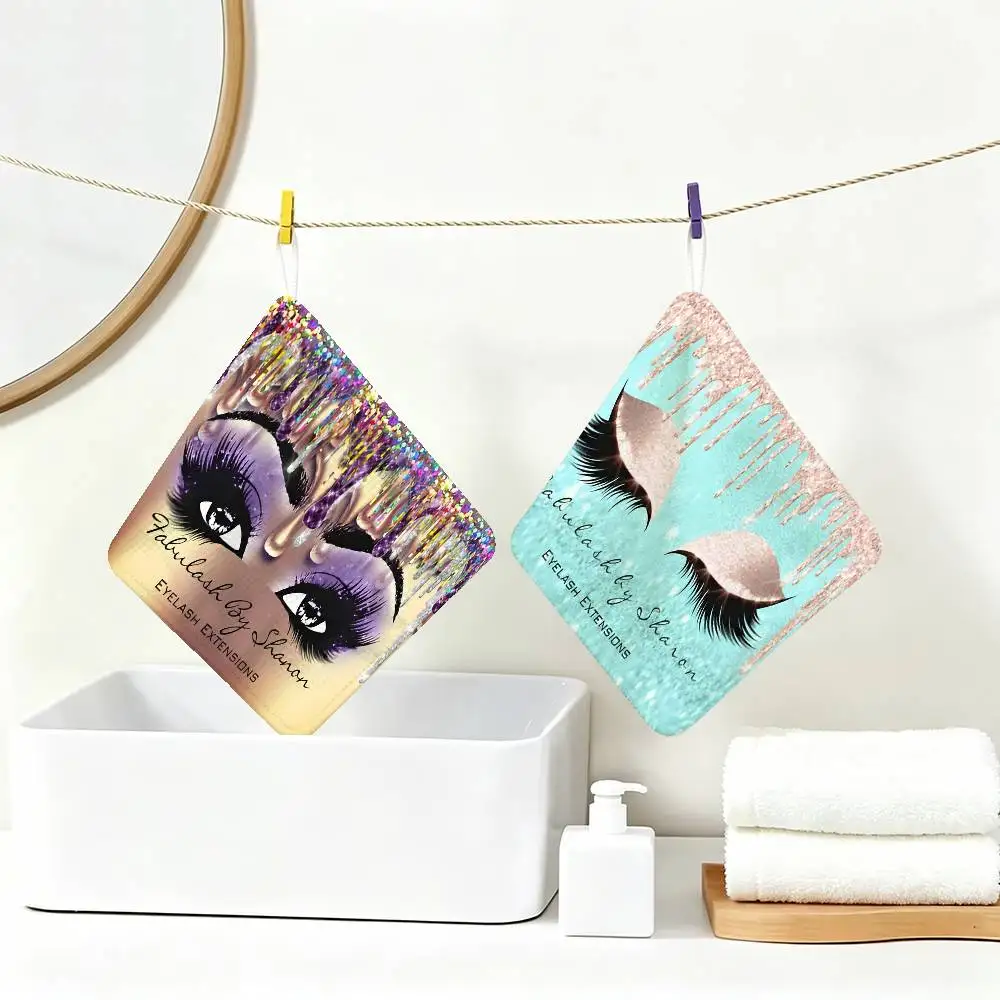Rose Golden Glitter Eyelash Soft Polyester Cotton Towel, Hanging Kitchen Style Hand Wiping Cloth for Restaurant Home