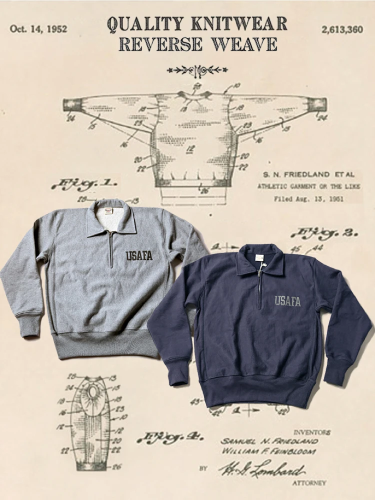  Technique Nonstock Horizontal Knit Half Zip Motorcycle Sweatshirt American Retro Print Youth Wear Cotton Thickened
