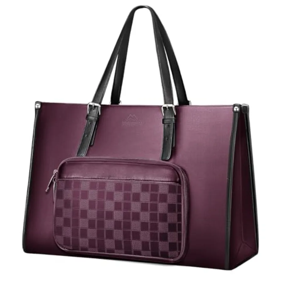 

Laptop Handbags for Women with Lunch Box Pocket, Large Leather Work Purse, Elegant Zippered Tote Bag, Waterproof and Lightweigh