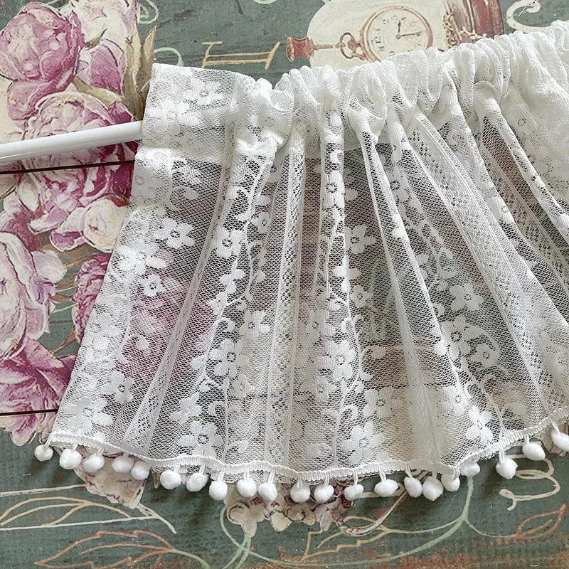 White Sheer Lace Curtain Valance for Cabinet Cafe Kitchen Delicate Floral Roman Short Half Bay Voile Home Decor Drapes