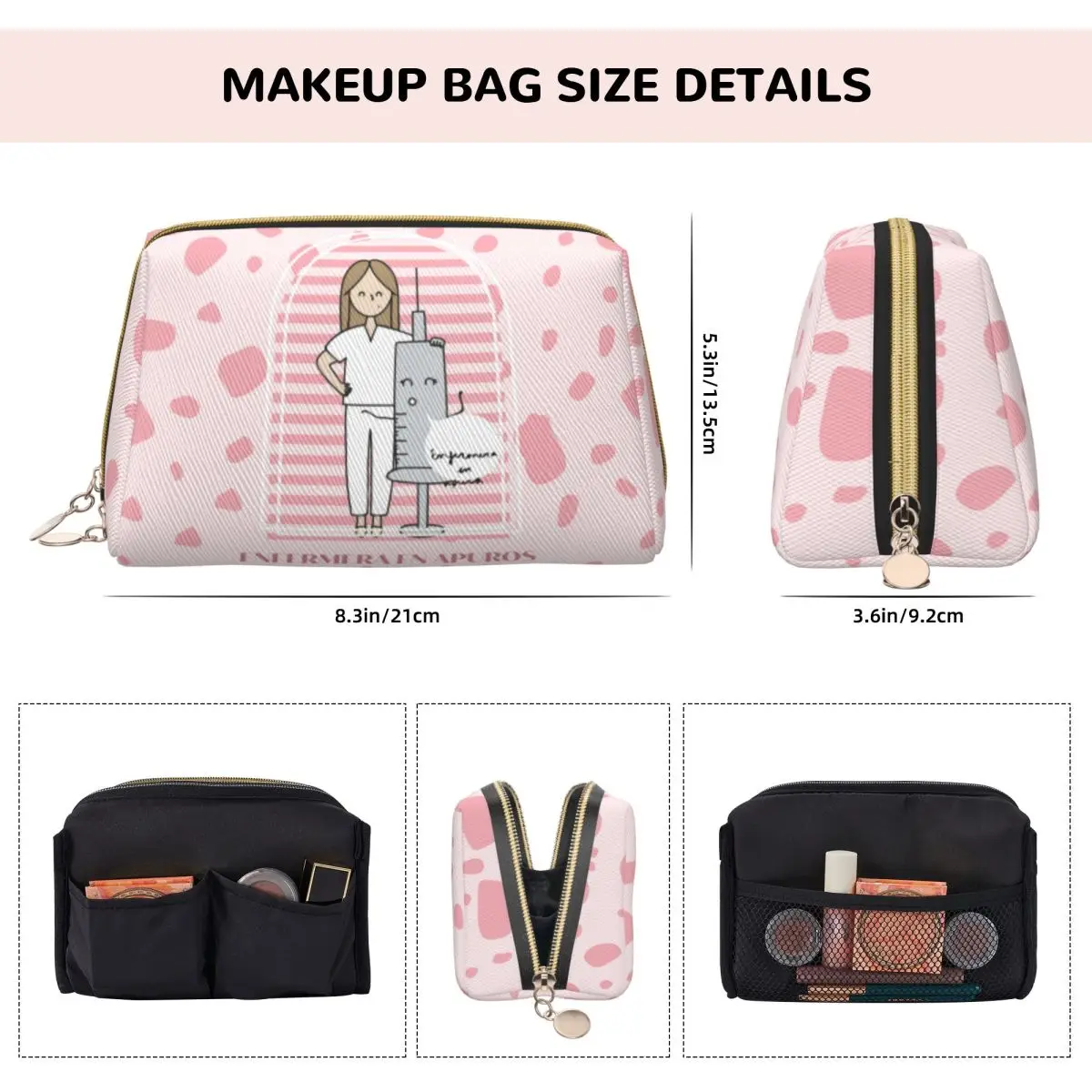 Doctor Nurse Large Makeup Bag Enfermera En Apuros Cosmetic Bags Organizer Nurses Zipper Pouch Leather Toiletry Case for Women