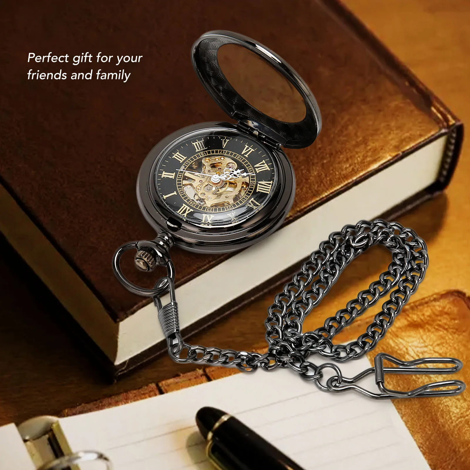 

Double Case Vintage Pocket Watch Mechanical Pocket Watch Vintage Double Case Watch Hand Wind Skeleton Pocketwatch with Chain