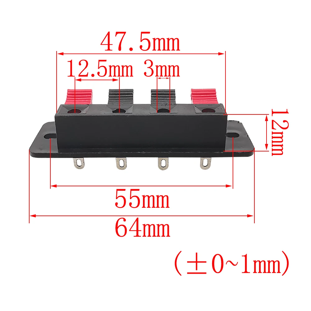 WP4 4 Positions Audio Connector Spring Terminal 4 Way Push in Audio Speaker Cable Wiring Test Clip Socket Red Black