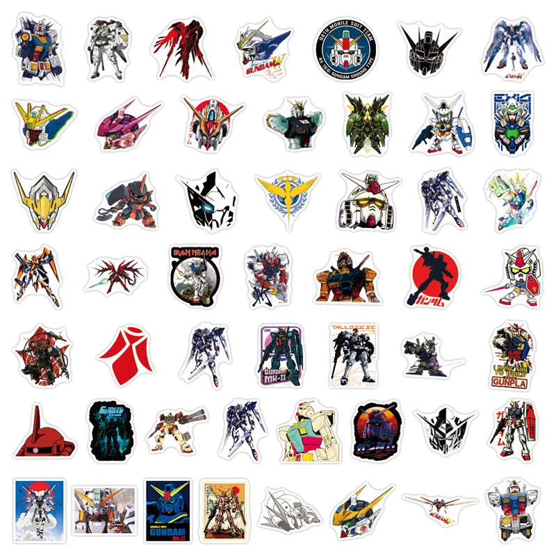 Bandai 50PCS Mobile Suit Gundam DIY Stickers Phone Trunk Refrigerator Waterproof Anime Stickers Anime Figure Image Toys Sticker