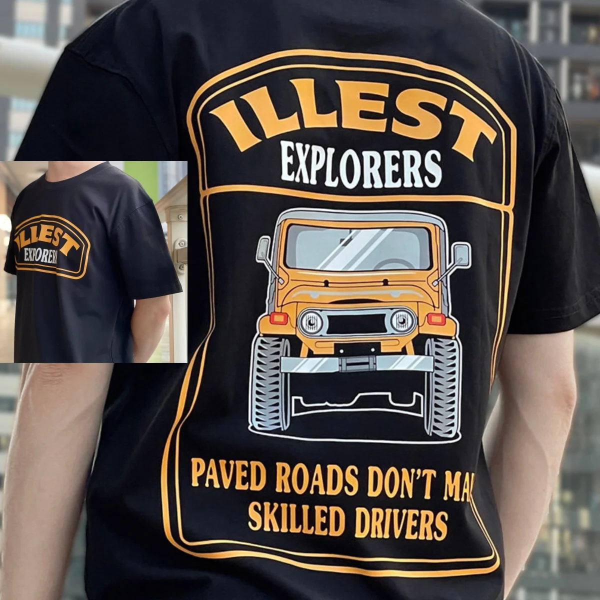 Hot Sale Ins Brand Ile 2026 St New American Retro Camping-style Multi-purpose Off-road Car Print Cotton Round-neck T-shirt