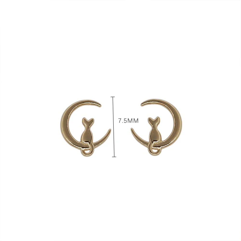 Aide 925 Sterling Silver Crescent Mini Kitten Japanese Style Stud Earrings For Women 18K Gold Ins Earrings Wedding Party Gift