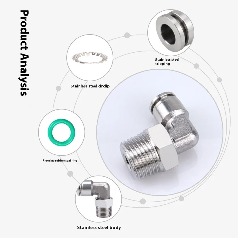 Stainless Steel Quick-connect Elbow PL6-01 8-G02 PT1/2 Rotatable Suitable for High Temperature and Weak Acid-alkali Conditions