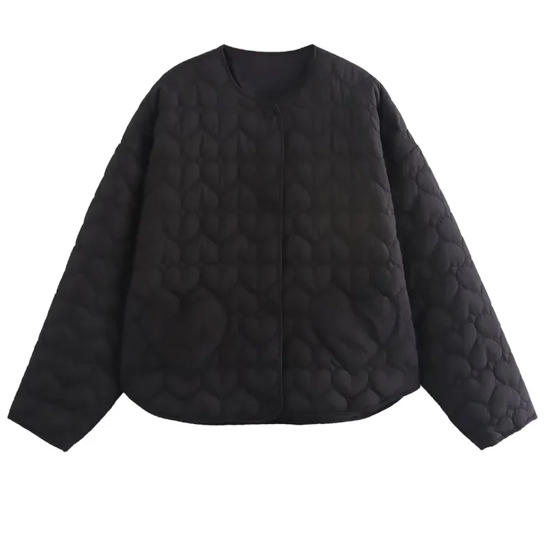 TRAF Parkas New In Coats Heart Quilted Jacket Woman Autumn Winter Black Short Padded Jacket Long Sleeve Off White Płaszcz damski