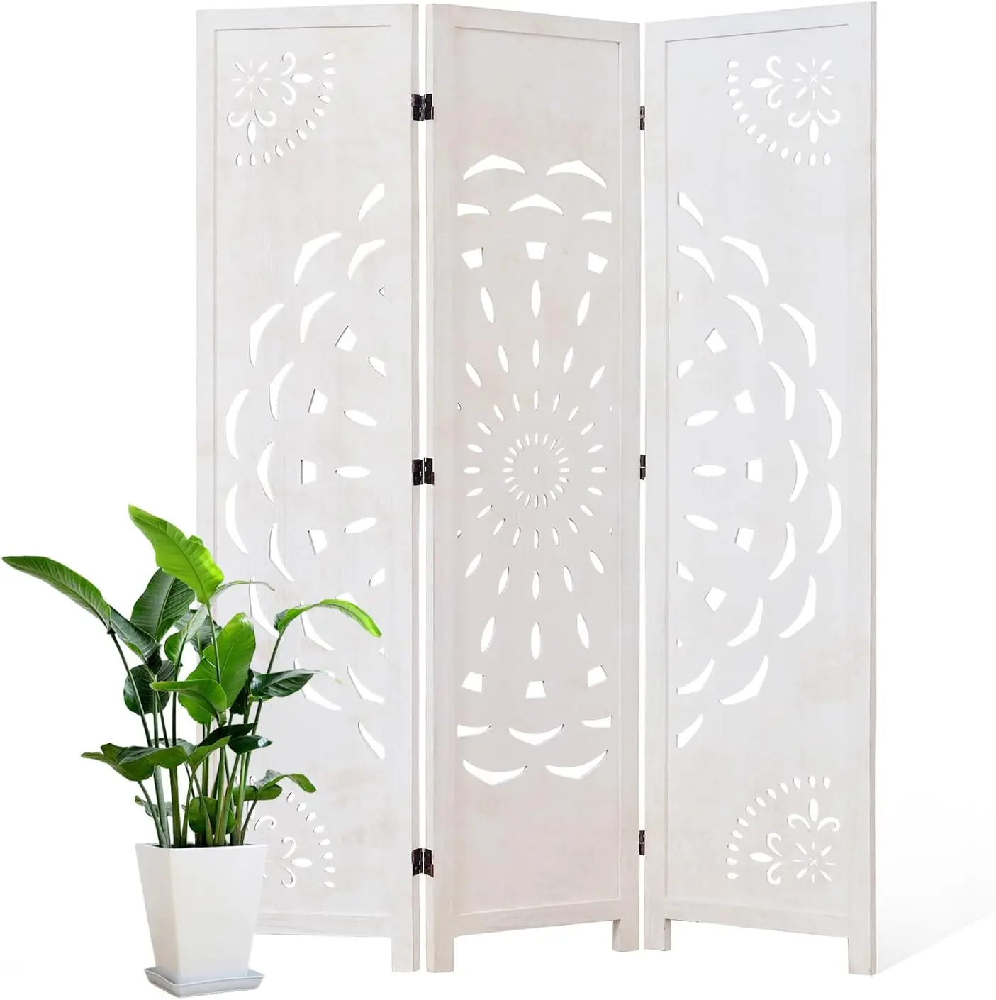 

66.9Inch Wooden Room Partition - 3 Panels Boho-Styled Space Room Divider for Home/Office, Headboard & Yoga/Photo/Video C
