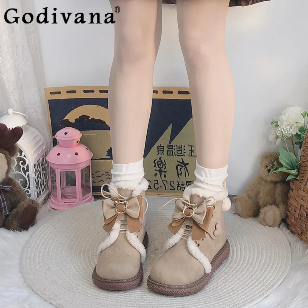 

Women's Autumn and Winter Velvet Platform Boots Cute College Style Japanese Sweet Shoes Non-slip Snow Boots