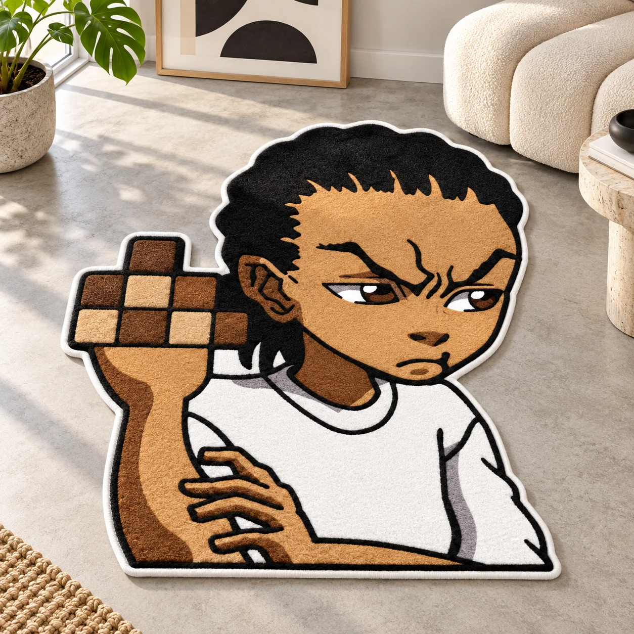 Anime The B-Boondocks Boy Irregular Area Rug, Soft Flannel Floor Mat for Bedroom Game Room Living Room Home Decor Unique Gift