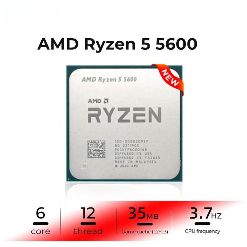 New AMD ryzen 5 5600 amd r5 5600 pcgamer cpu 65w ddr4 acessórios desktop processador suporte gaming cpu soquete am4 sem refriger