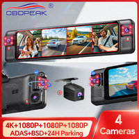 OBDPEAK 4CH 11 Inch 4K+1K+1K+1K Rearview Mirror 360° Dash Cam ADAS BSD WiFi Night Vision 24H Parking Monitor Time-Lapse Car DVR