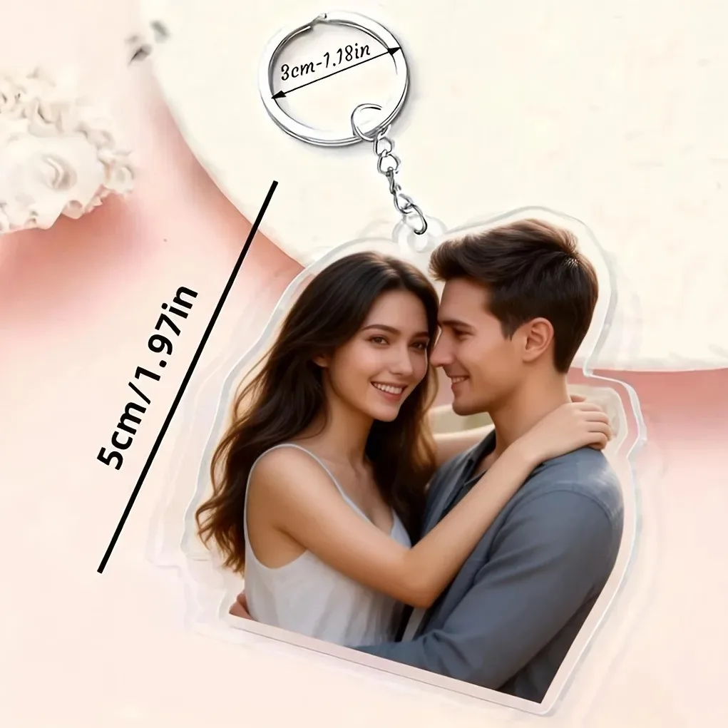 Custom Cutout Acrylic Photo Keychain Personalized Family Picture Keyring Custom Portrait Bag Pendant Christmas Souvenir Gift