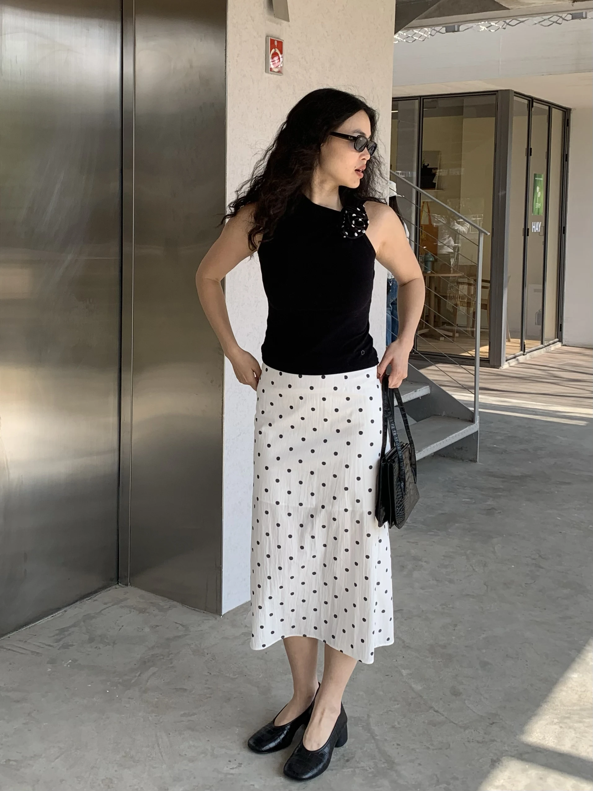 Classic Straight Cut Long White Polka Dot Slim Fit Half Skirt A-Line  Skirt Spring Summer Casual Breathable Skin-Friendly