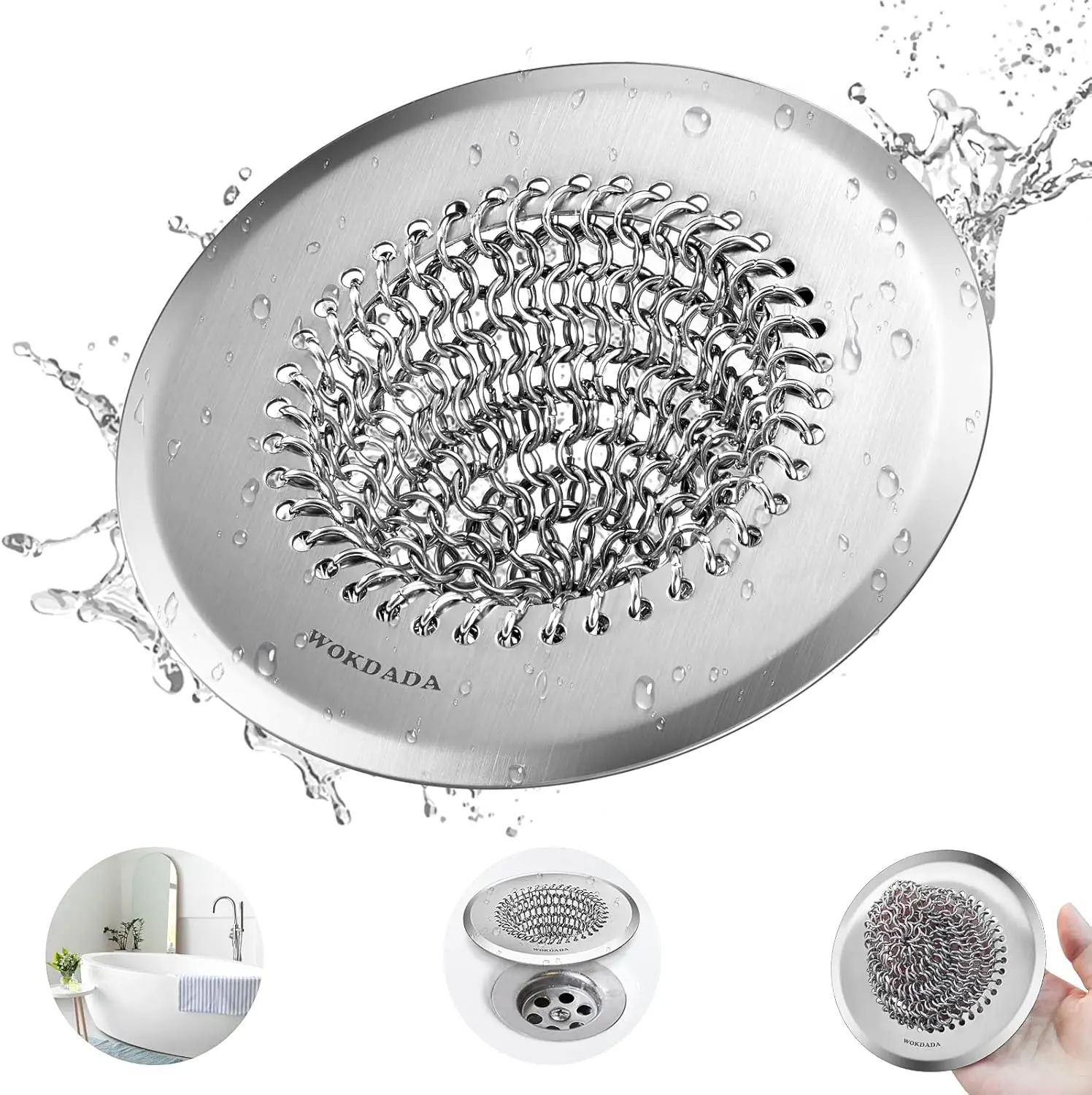 

Reversible 304 Stainless Steel Bathtub Drain Hair Catcher for Fast Drainage, Fits Pop-Up and Regular Bathroom Drains (Patented)