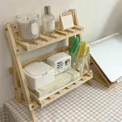 Wooden Desktop Storage Rack 2-Layer Desktop Storage Shelf Folding Desk Storage Organizer Stationary Shelf for Dormitory Bedroom