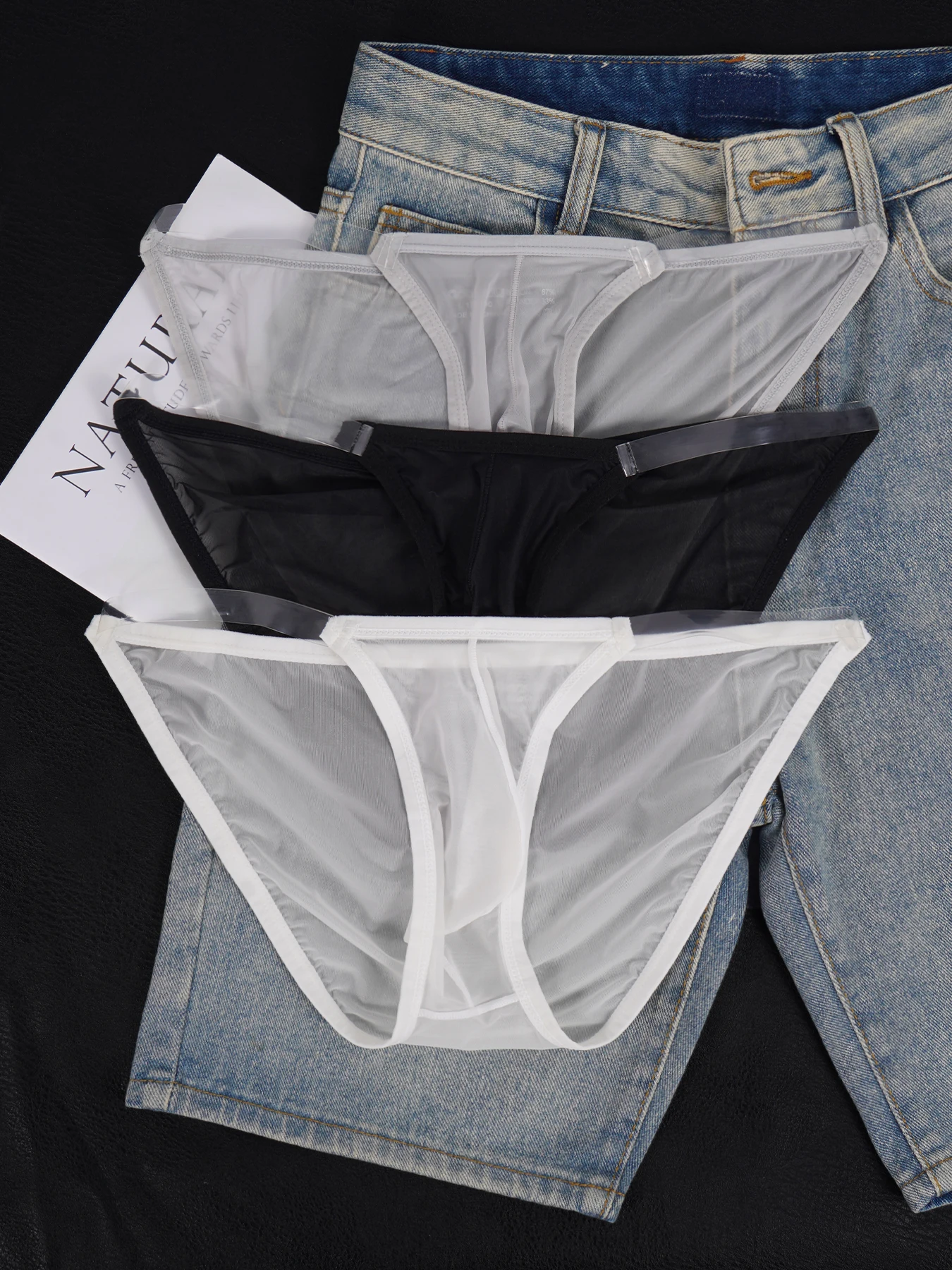 3 PCS Men's Ice Silk Mesh Sheer Ultra-Thin Cooling Briefs, Thin Transparent Waistband Hot Sale Daily Underwear Spring Summer