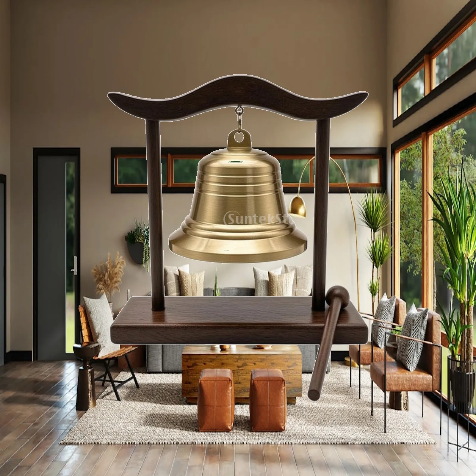 Brass Bell with Stand Spiritual Meditation Bell with Striker Resonant Minimalist for Meditators, Home Decor, Altar