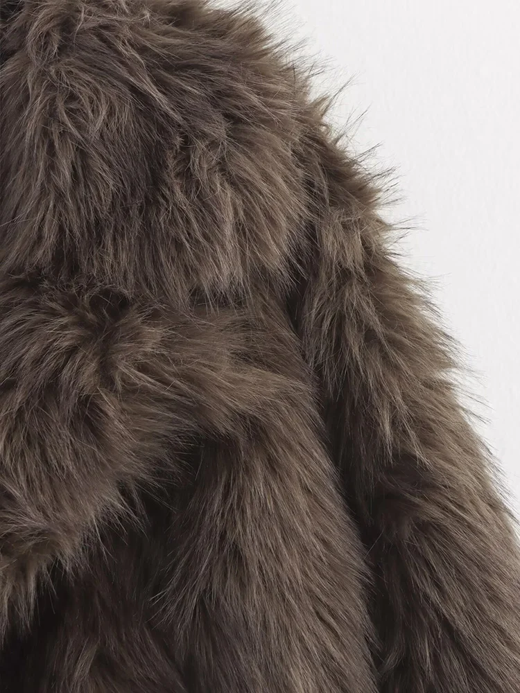 HH Moda Donna Cappotto caldo Maniche lunghe Risvolto Un bottone Sciolto effetto pelliccia sintetica Giacca invernale Cappotto da strada solido femminile casual