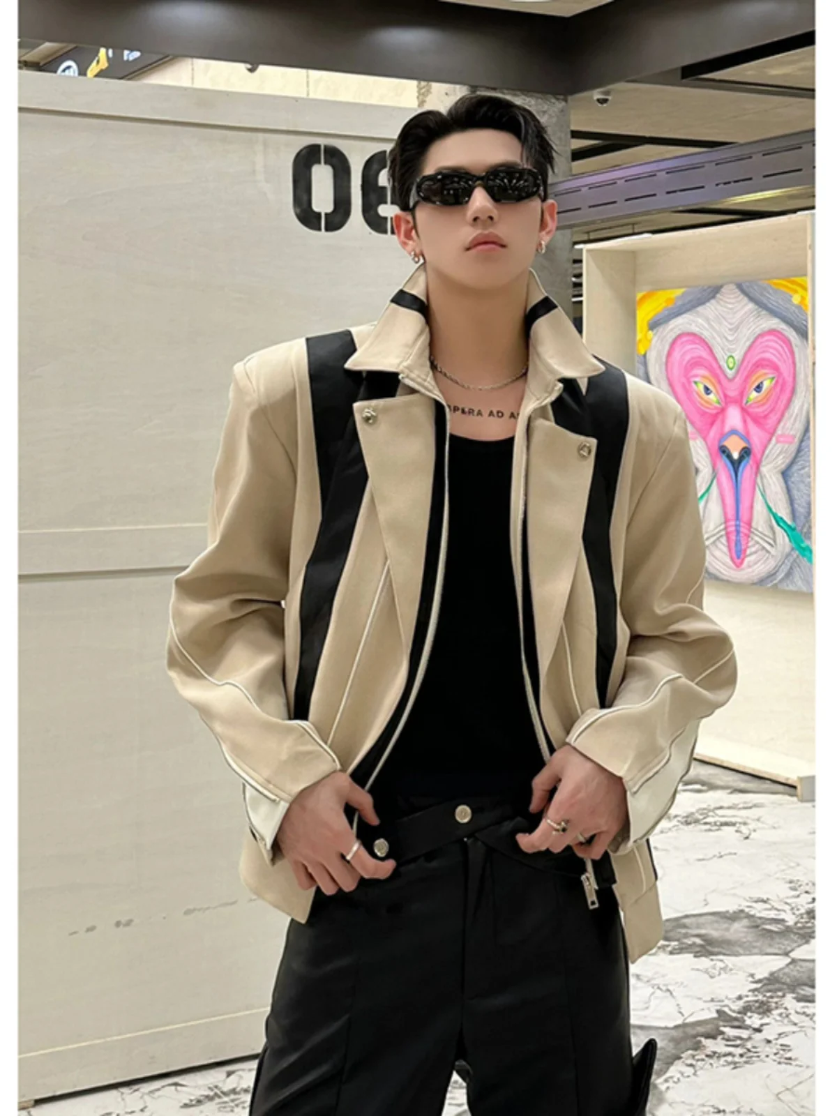 

Куртка из деконструированного пэчворка с подплечниками, молодежная американская мотоциклетная одежда, короткая кожаная куртка для мальчиков