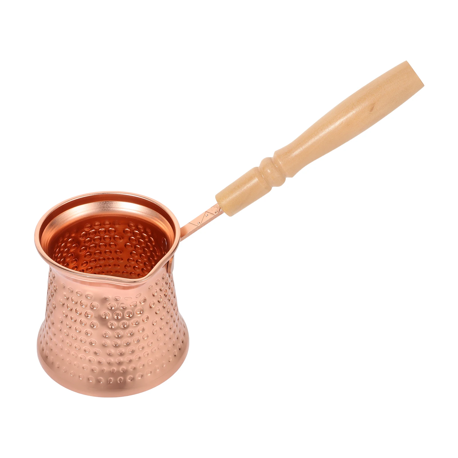 

1pcs Copper Alloy Coffee Traditional Turkish Design Sturdy Wood Handle Heat Resistant Rustproof Easy Clean Multi Purpose Milk