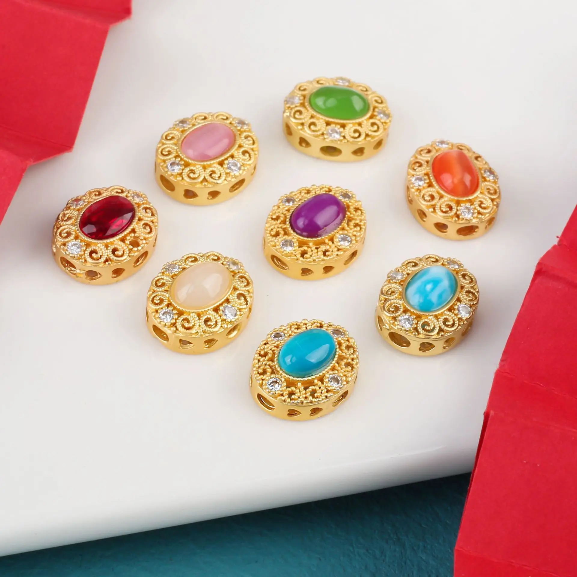 7pcs Hollow Multi-pass Ring Inlaid Zircon Jewelry Accessories Spacer Beads Diy Pearl Bracelet Necklace Materials Wholesales