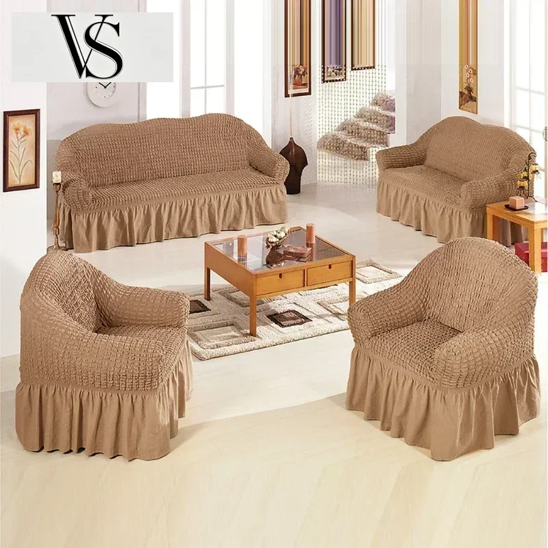 Cover Four Sofa Seasons General Sand Release 1piece Decor Bubbles Sofa Cover Full Fabric Coverage Seersucker Skirt Elastic