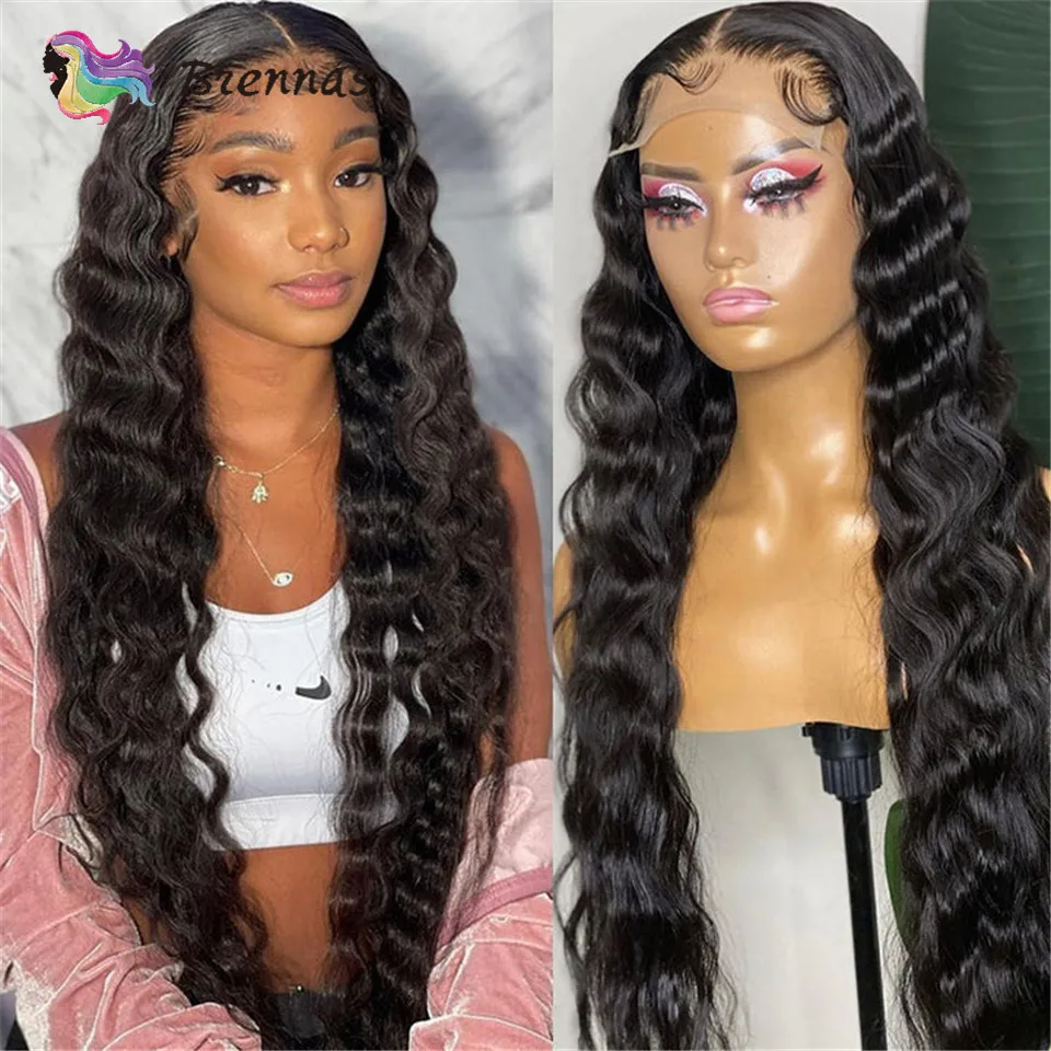 

28inch Deep Wave Lace Front Wigs Preplucked 13x4 Brazilian Glueless Transparent Deep Wave Lace Front Wigs Human Hair Density 180