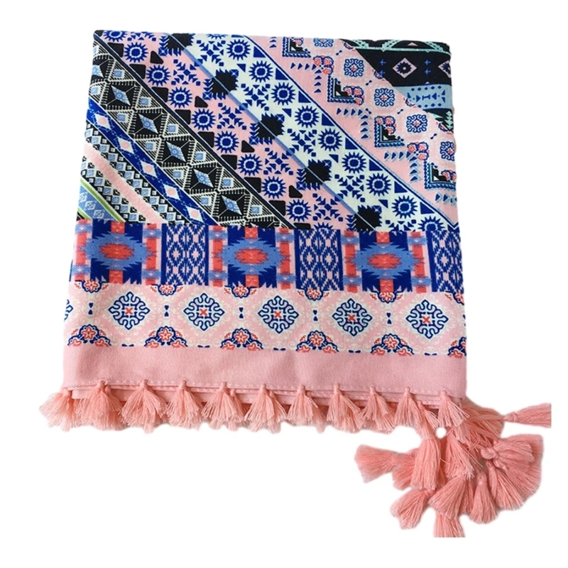 Ethnic Women Bandana Four Sided Fringes Kerchief Elastic Bandana Camping Travel Taking Photo Hair Kerchief