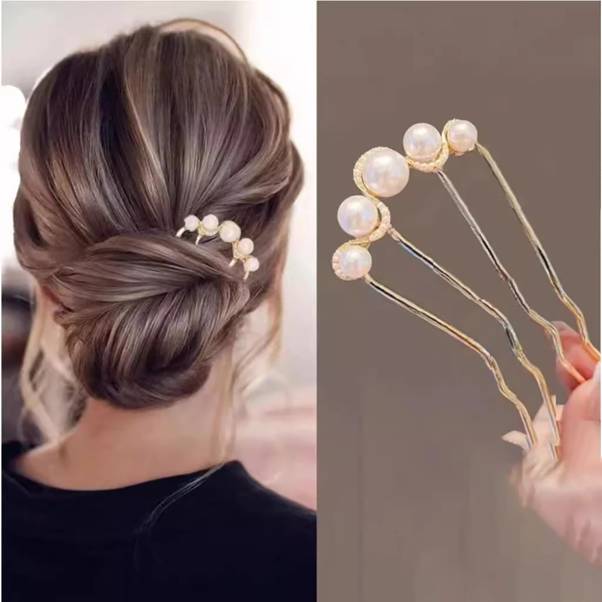Fashion Metal U-Shaped Hair Stick for Women Girls Simple Pearl Hair Clip Pins Bun Maker Hairstyle Tools Hair Accessories