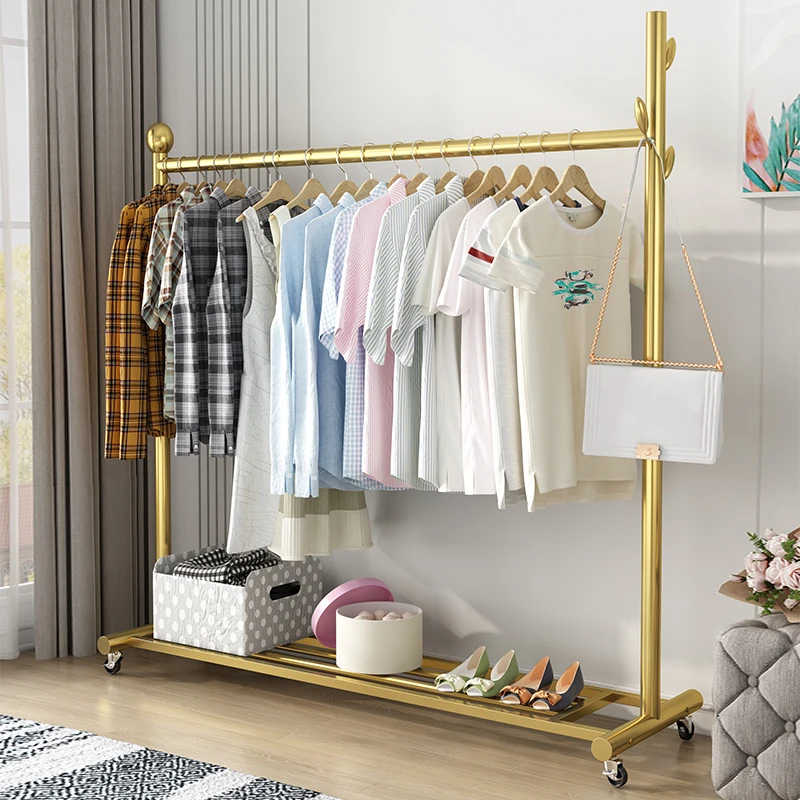 

Drying Laundry Girls Clothes Rack Bathroom Store Display Entrance Golden Coat Hanger Floor Glamm Guarda Roupa Hallway Furniture