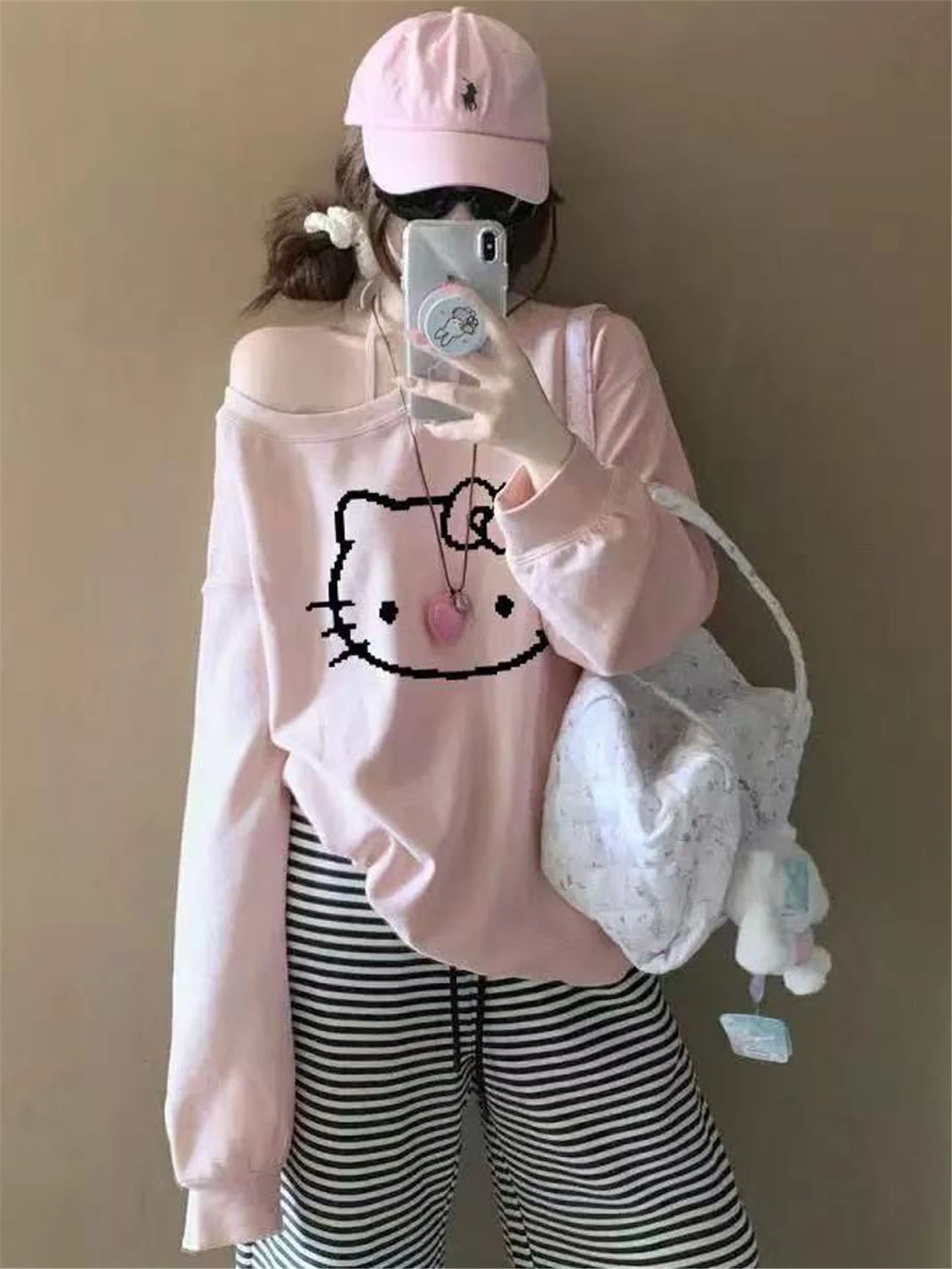 سترة بقلنسوة كاجوال مطبوعة برسوم كارتونية من American Sle HelloKit للسيدات للخريف والشتاء، النسخة الكورية اللطيفة #1