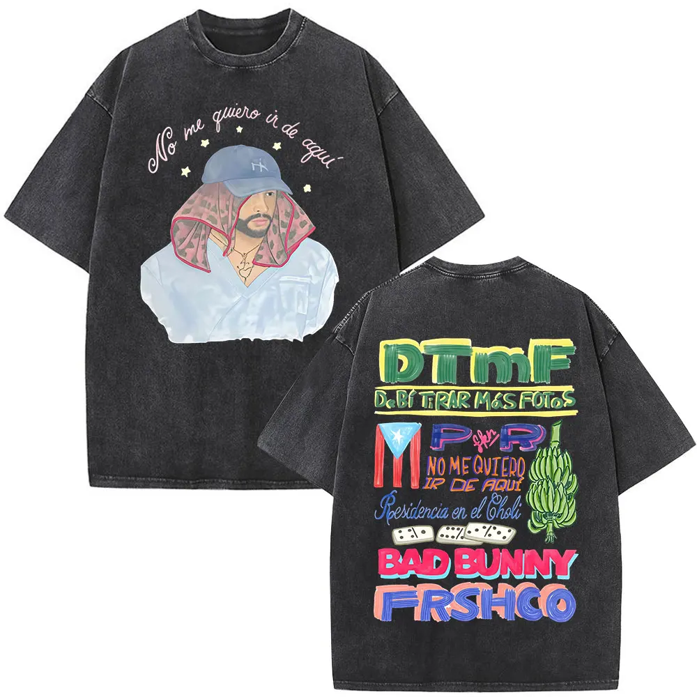 

Футболка с коротким рукавом и круглым вырезом в стиле Y2K для мужчин, новинка, топы и футболки, с эффектом потертости, мерч Bad Bunny DTMF Tour Debi Tirar Mas Fotos