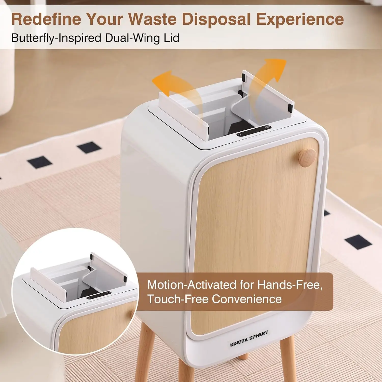 Motion Sensor Touchless Trash Can for Living Room Bedroom, 5.3 Gallon/20L Automatic Stainless Steel Slim Tall Garbage Can with B