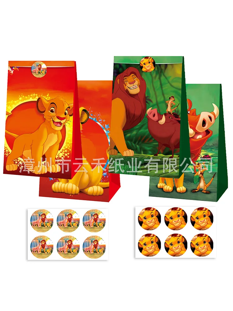 New 12pcs Set Anime Peripheral The Lion King Simba Figures Candy Gift Bag Birthday Party Popcorn Festival Paper Bag Decoration