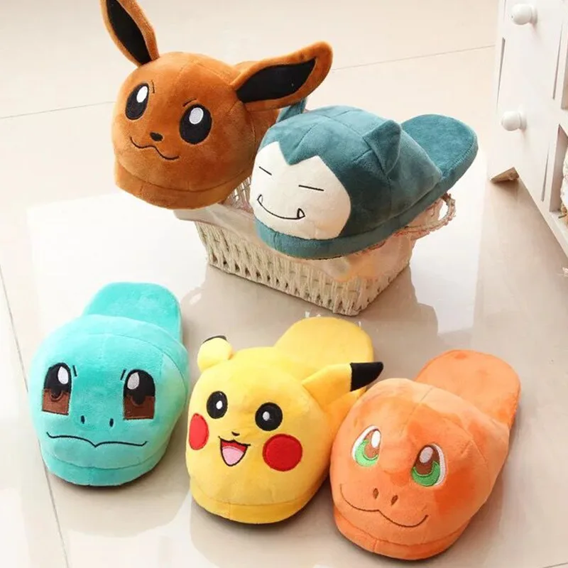 

Pikachu Pokemon Snorlax Plush Slippers Adult Women Men Wide Non-Slip Warm Winter Fuzzy Indoor Slippers Home Shoes