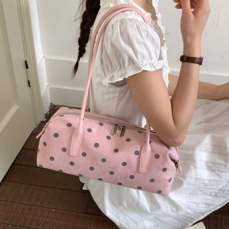 

New Korean Style High Quality PU Polka Dot Shoulder Bag Large Capacity Commute Bowling Handbag Women Luxury Niche Underarm Bag