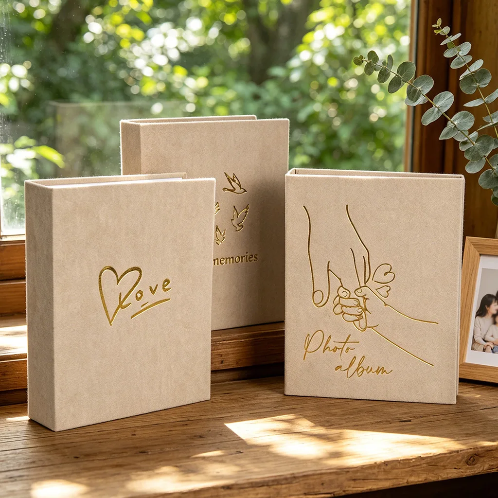 Velvet Photo Album Holds 200pcs 6 Inch Photos,Elegant Gold Foil,for Wedding,Couple Anniversary,Family Travel,Sweet Memory Gift