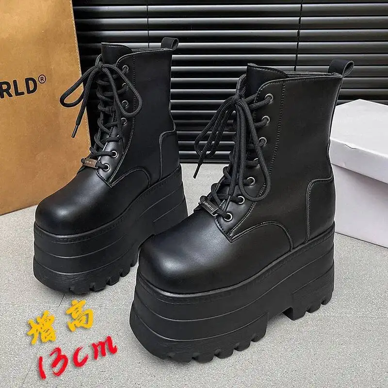 13cm Adult Cosplay shoes Height Increase Shoes Thick Soled Boots Women's Short Boots Lace up cosplay short boots