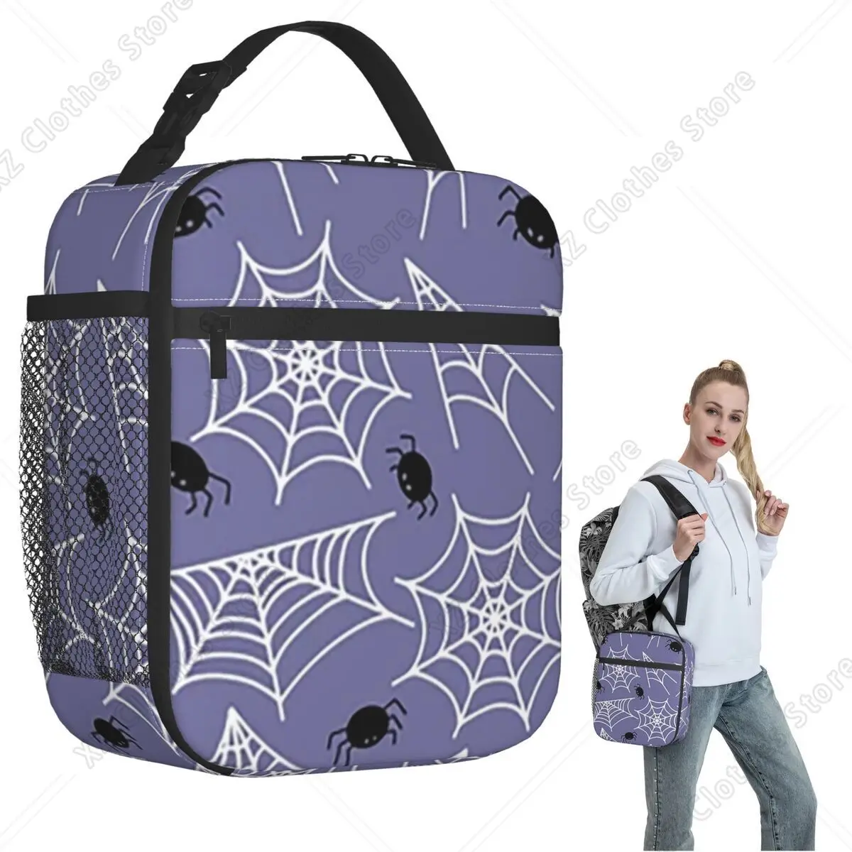 Halloween Black Cat Spider Gothic Witch Insulated Lunch Bag for Women Children Portable Food Boxes Thermal Lunch Box Tote