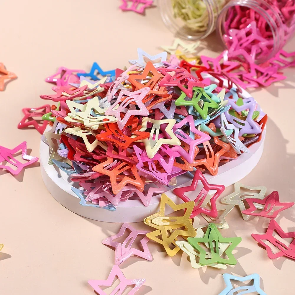 50 Pcs/set Children Cute Colors Geometric Stars Heart Ornament Hair Clips Girls Lovely Sweet Hairpins Kid Hair Accessories