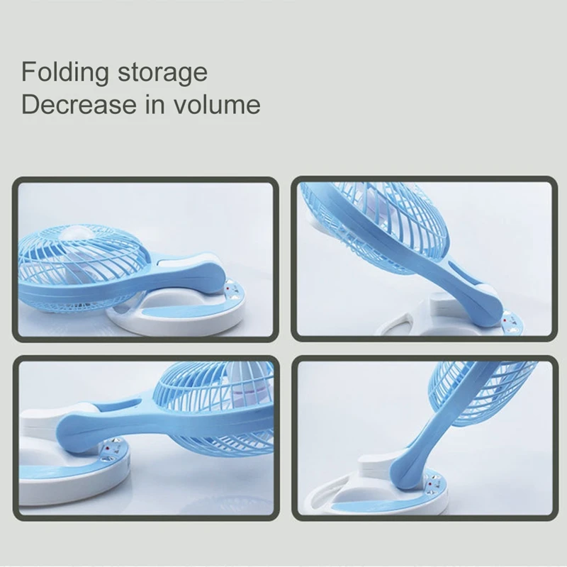 Mini ventilateur électrique pliable, petit format, design de dessin animé, pour le bureau et la maison, avec base bleue